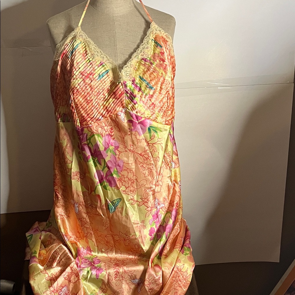 😄Satin slip dress negligee plus size maxi floral